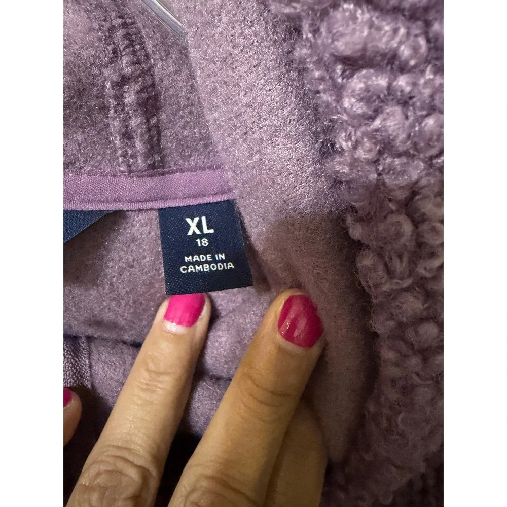 Lands End‎ Womens XL Purple Sherpa Fleece Full Zip Hooded Jacket Tunic Coat
